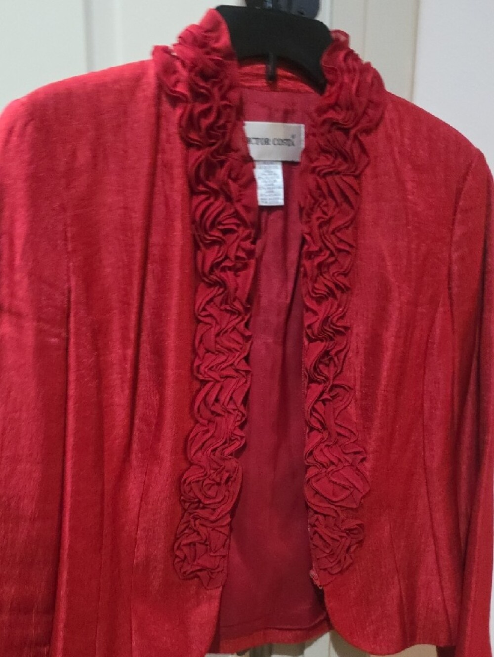 Victor Costa Red Ruffle Front Blouse - Picture 3 of 6